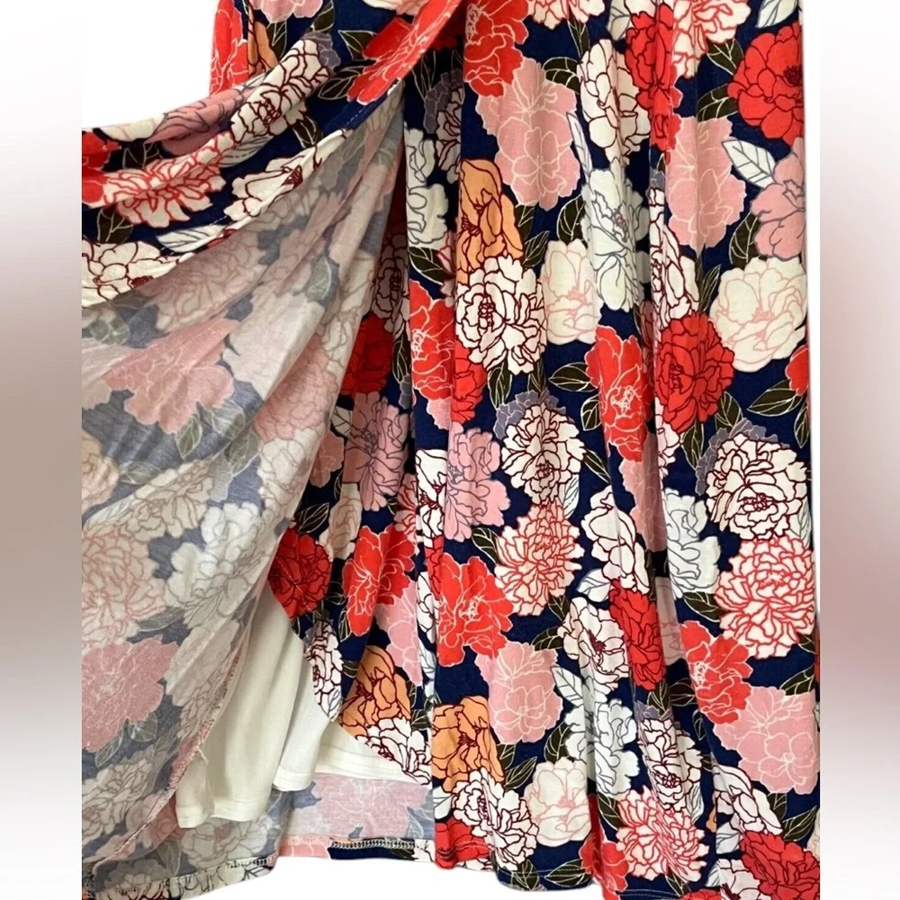 41 Hawthorn M Blue Pink Floral V-Neck Faux
Wrap Sleeveless Dress - Picture 4 of 7